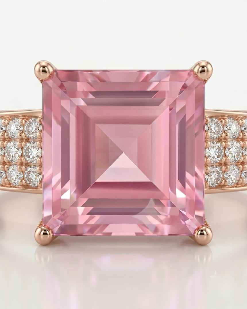 Luxury pink tourmaline and diamond ring in rose gold with modern geometric design -- SARATTI