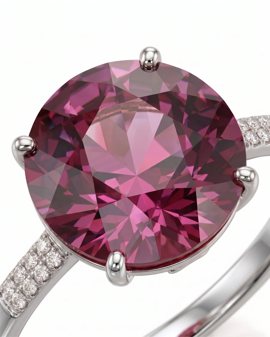 Luxury pink tourmaline ring with oval center stone in 18K white gold - SARATTI