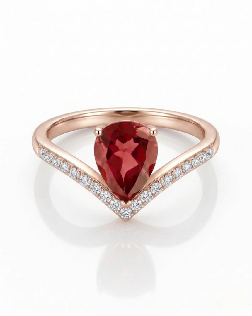 Luxury pink tourmaline ring with teardrop center stone in 18K rose gold - SARATTI