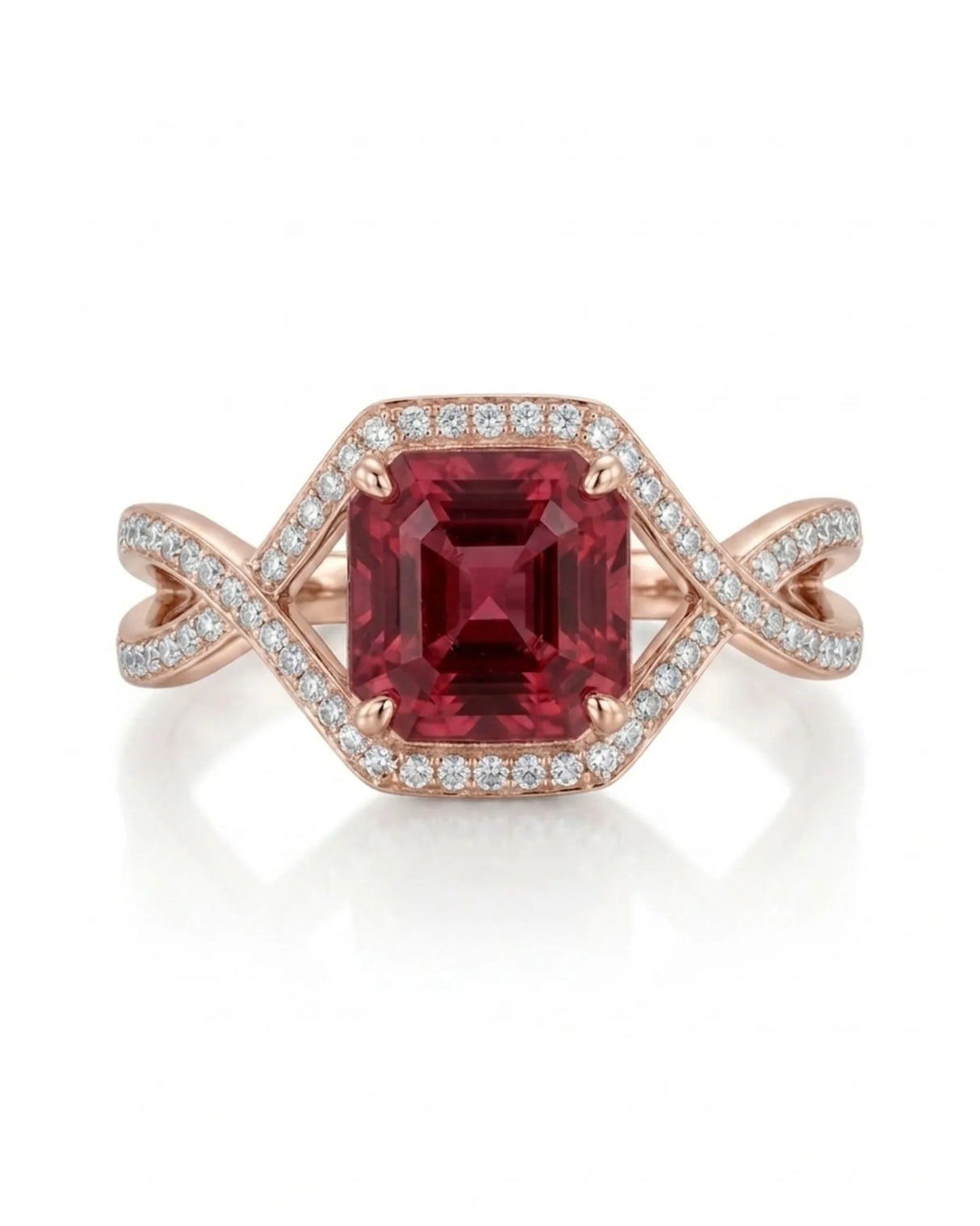 Luxury red-pink garnet and diamond ring in polished 18K rose gold - SARATTI
