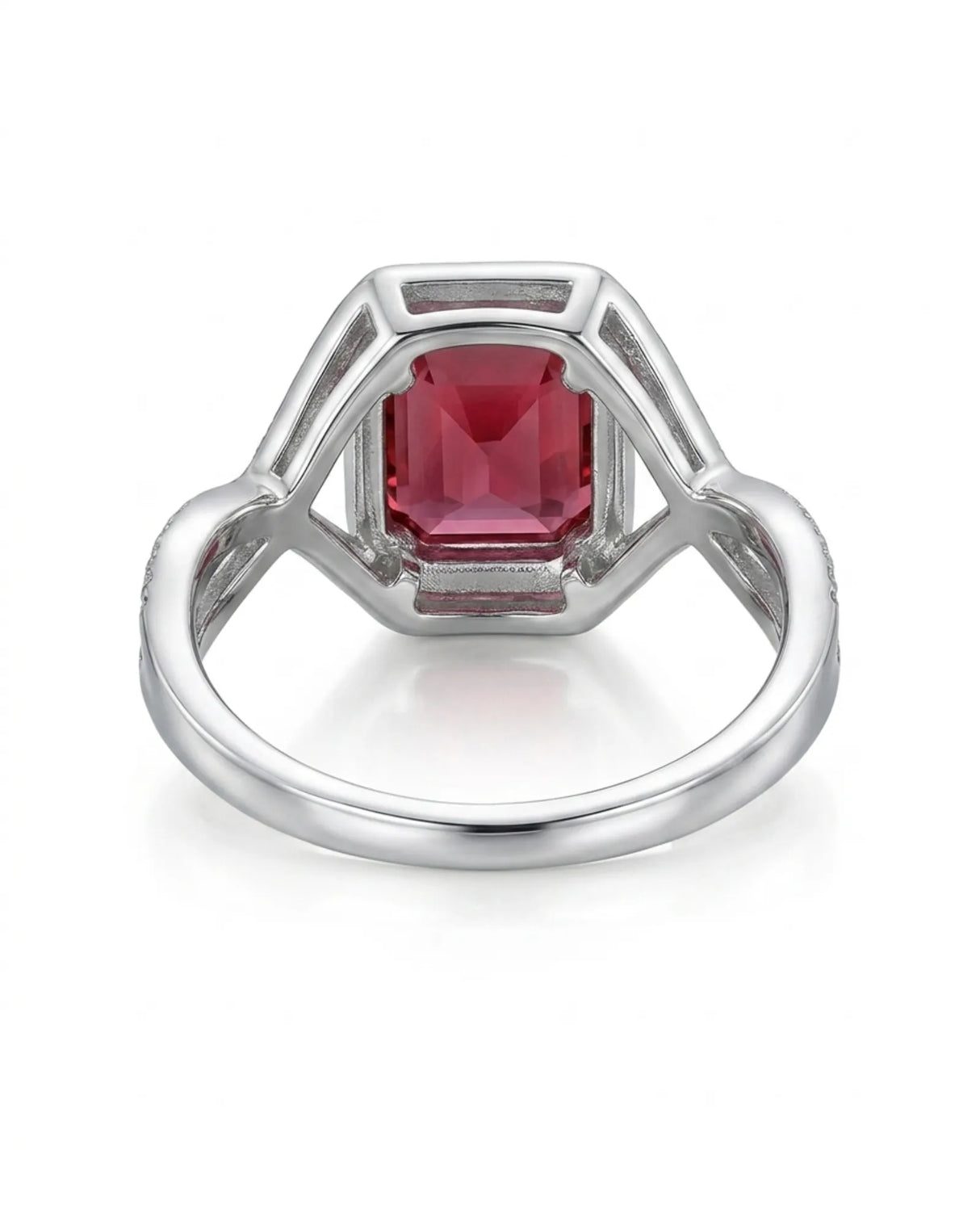Luxury red-pink garnet and diamond ring in polished 18K white gold - SARATTI