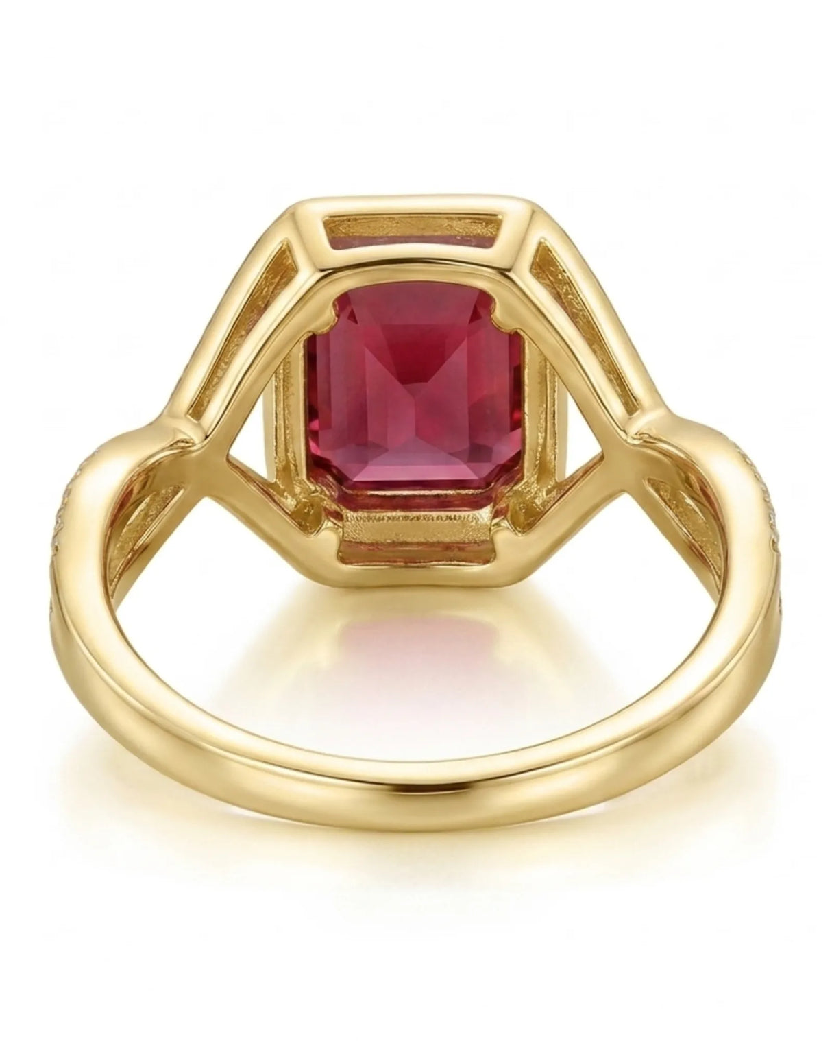 Luxury red-pink garnet and diamond ring in polished 18K yellow gold - SARATTI