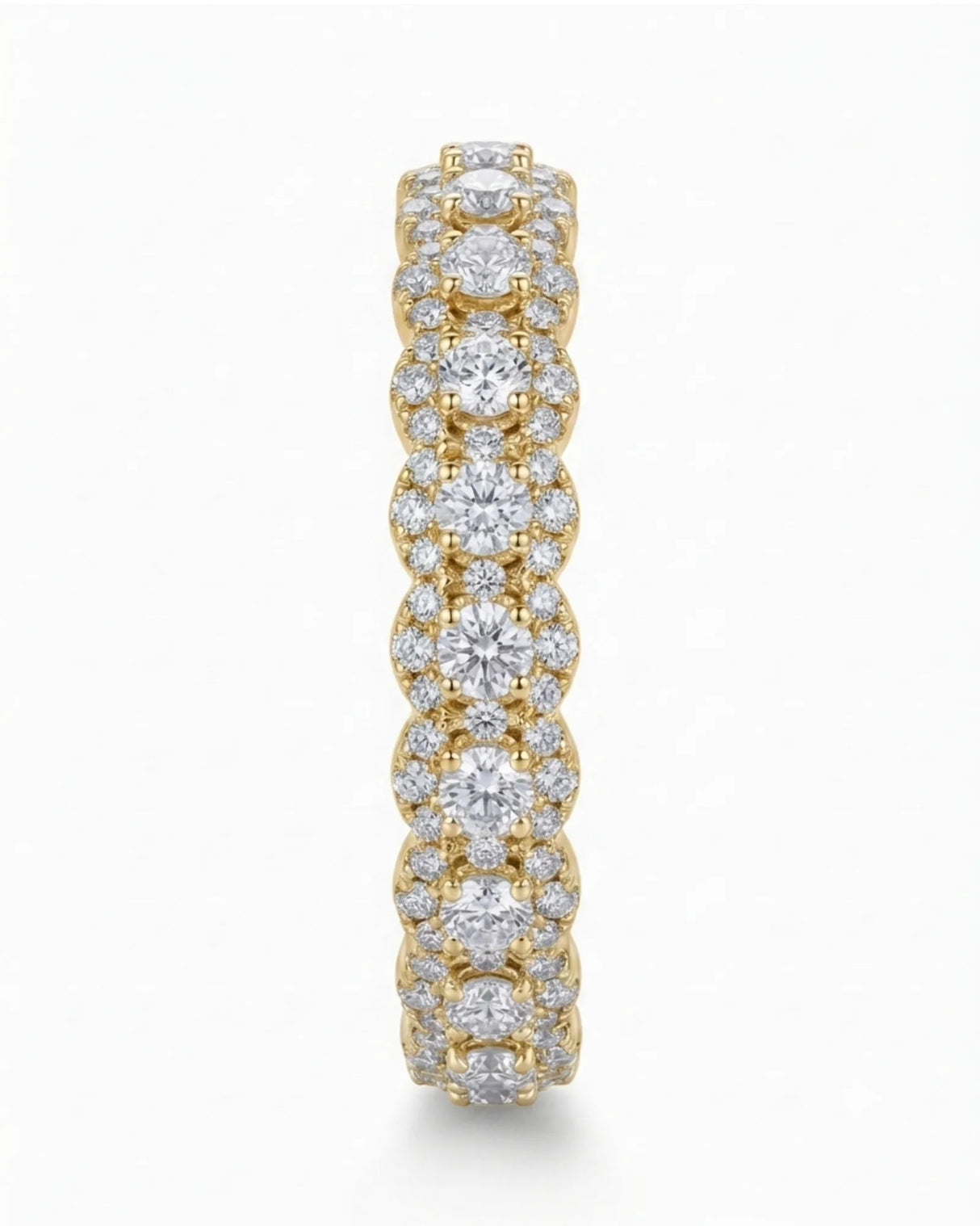 Luxury round diamond eternity ring with clustered brilliance and refined yellow gold finish | SARATTI