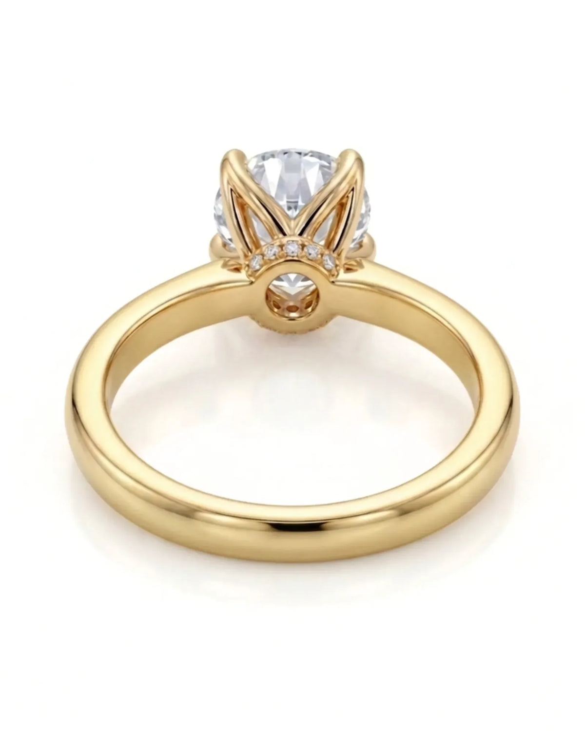Luxury round moissanite ring with hidden pavé detail and rich yellow gold setting - SARATTI
