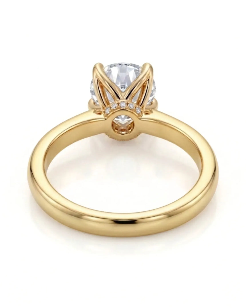 Luxury round moissanite ring with hidden pavé detail and rich yellow gold setting - SARATTI