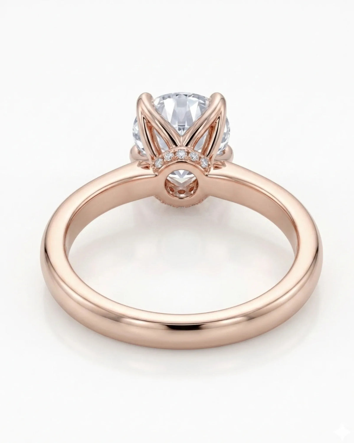 Luxury round moissanite ring with hidden pavé detail and soft rose gold setting - SARATTI