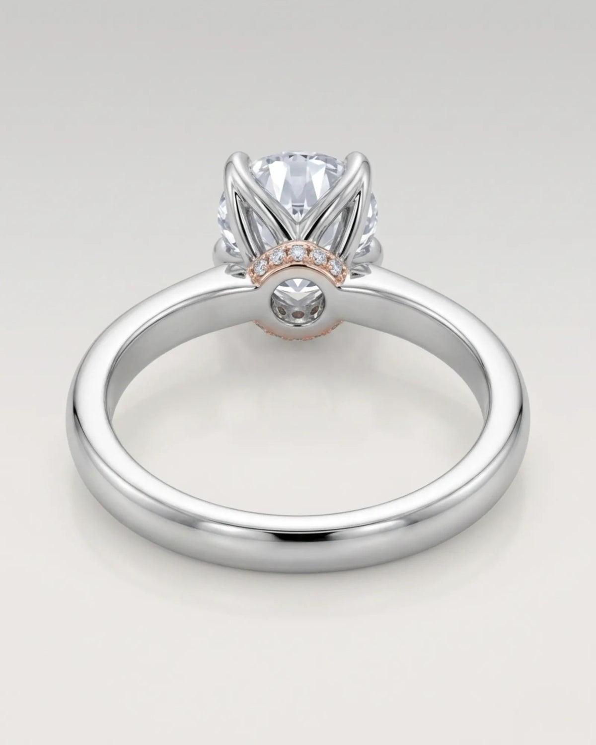 Luxury round moissanite ring with hidden pavé detail and white gold setting - SARATTI