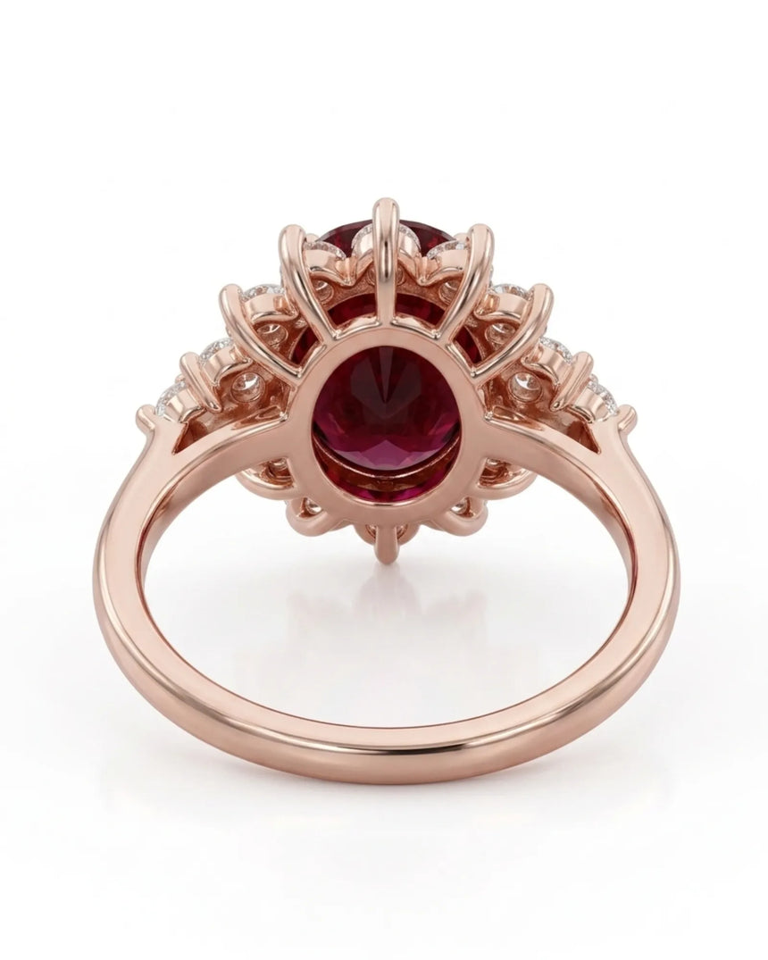 Luxury rubellite tourmaline and diamond ring in 18K rose gold for refined statement wear - SARATTI