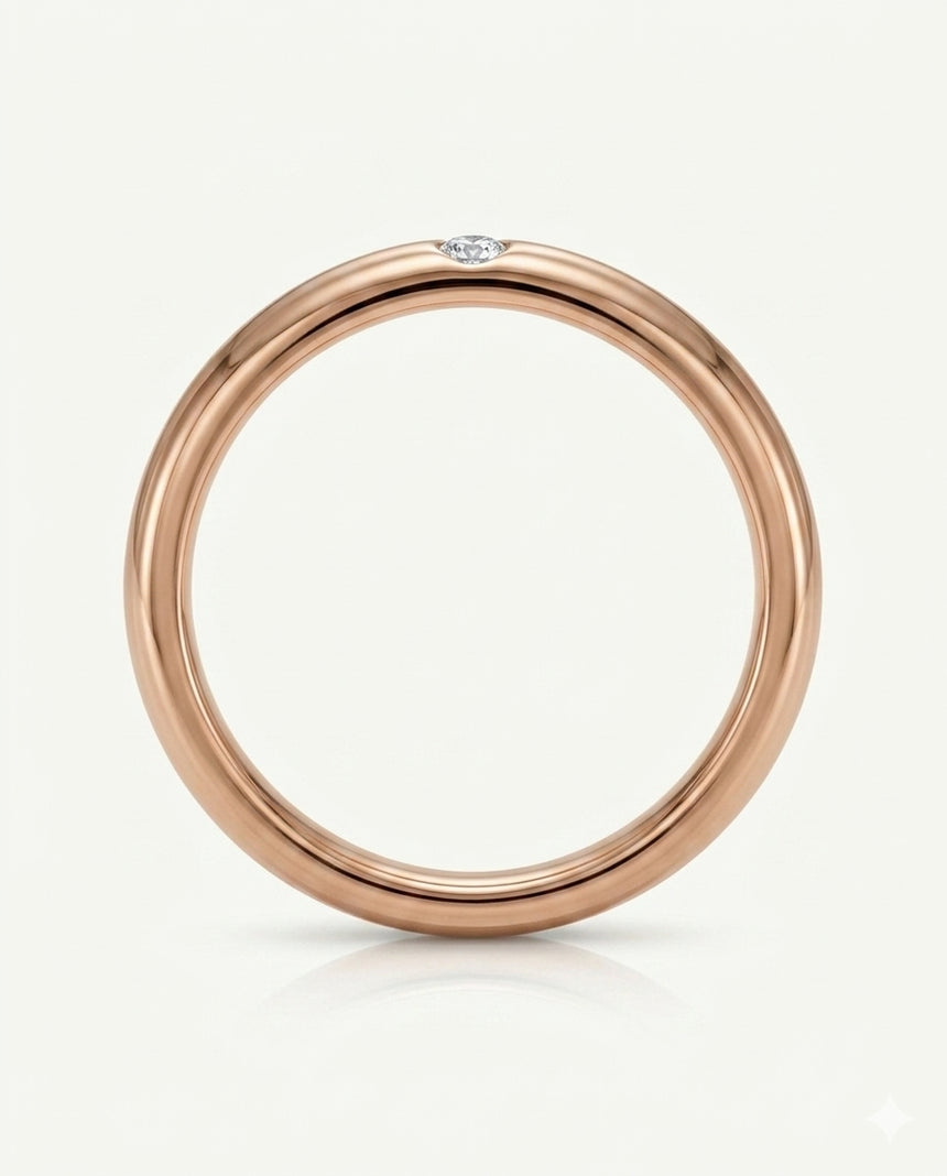 Luxury single diamond wedding ring in 18K Rose Gold -- SARATTI