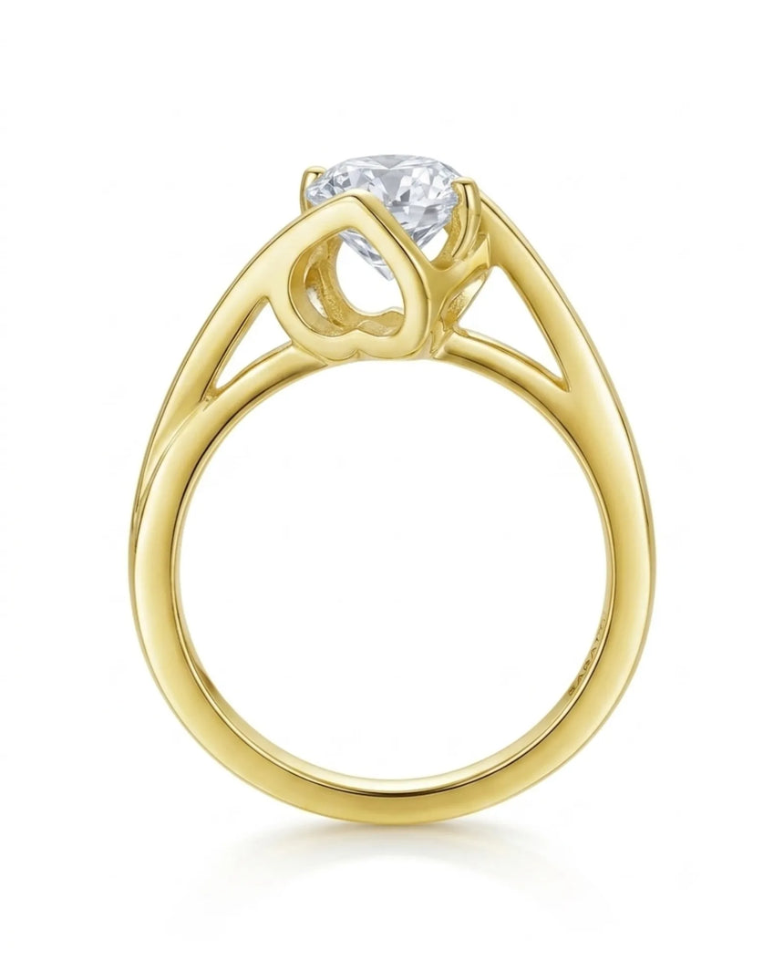 Luxury solitaire moissanite ring with avant-garde curves and rich 18K yellow gold craftsmanship | SARATTI