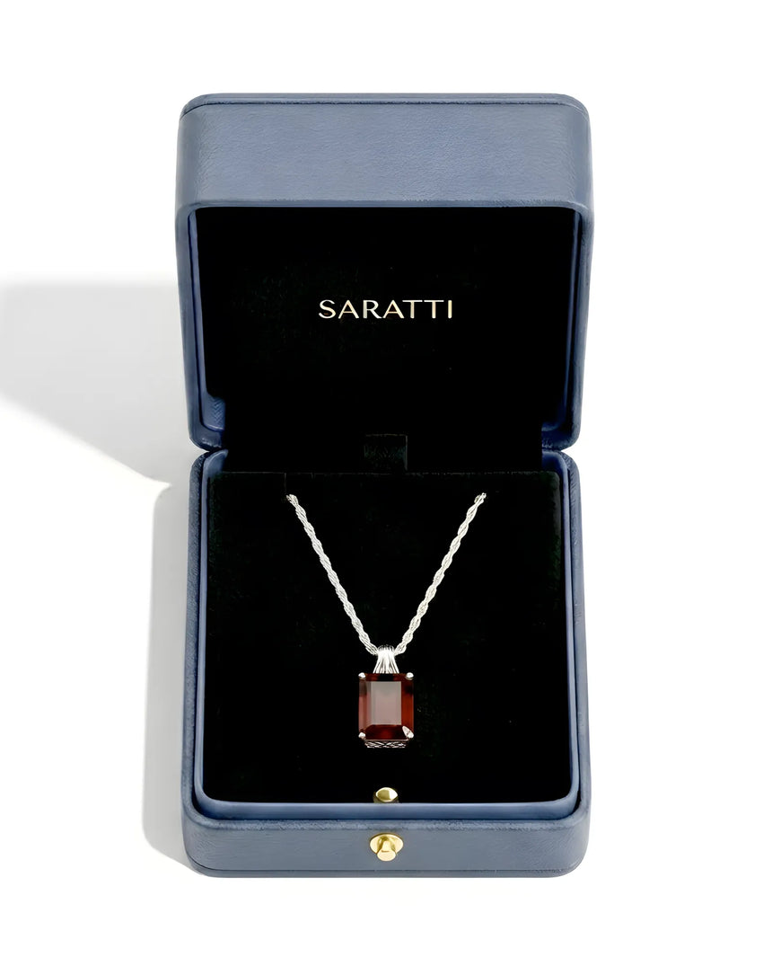 Luxury unisex garnet necklace in Platinum PT-950 with bold natural red center stone | SARATTI