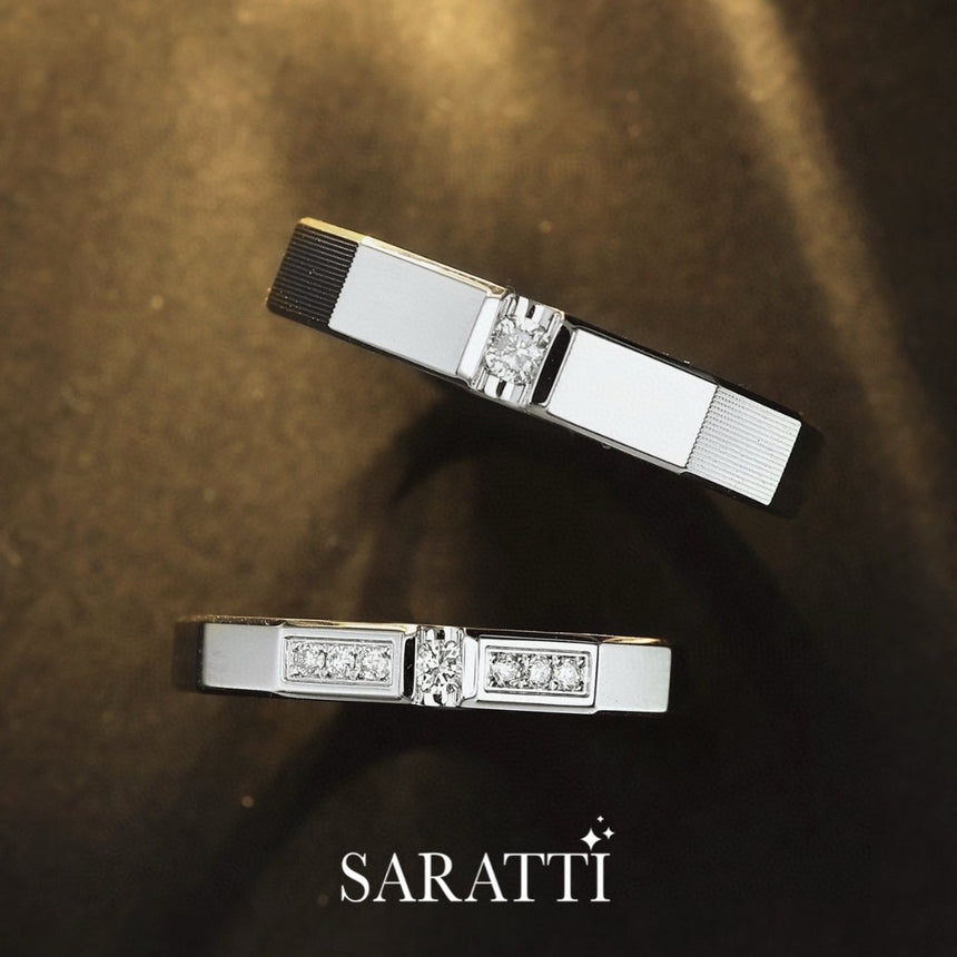 His and hers Wedding Rings in White Gold with Diamonds | Saratti
