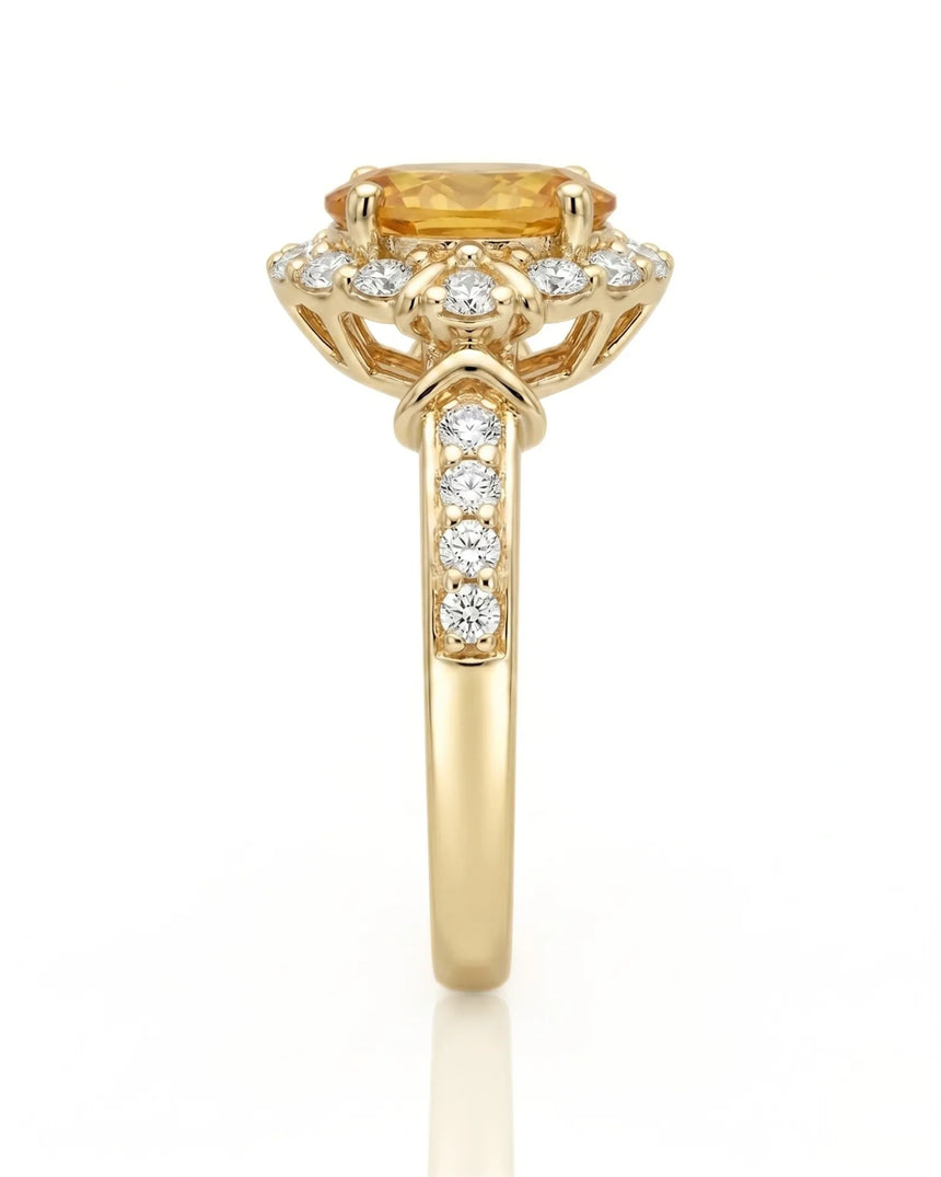 Luxury yellow sapphire diamond ring crafted in rich 18K yellow gold | SARATTI