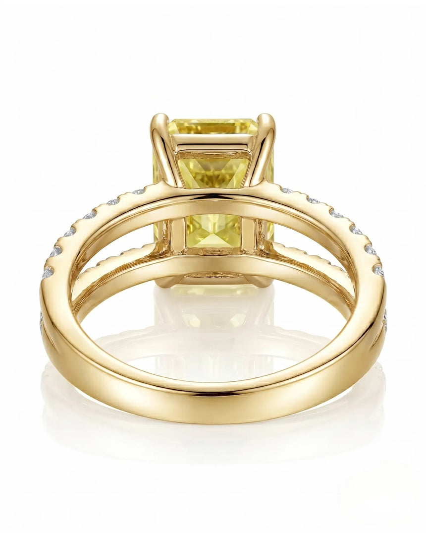 Luxury yellow sapphire statement ring with channel-set diamonds in 18K yellow gold | SARATTI