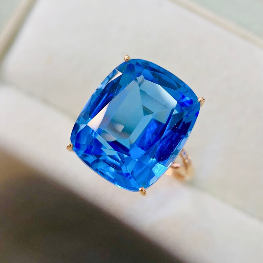 Swiss Blue Topaz diamond accented gold ring
