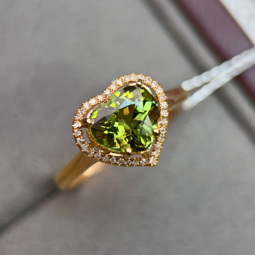 Green Tourmaline Engagement Ring with Diamond Halo