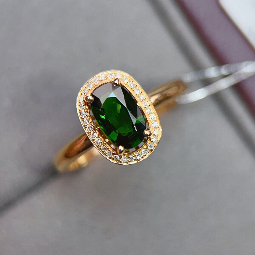 Green Tourmaline Ring with Diamond Halo