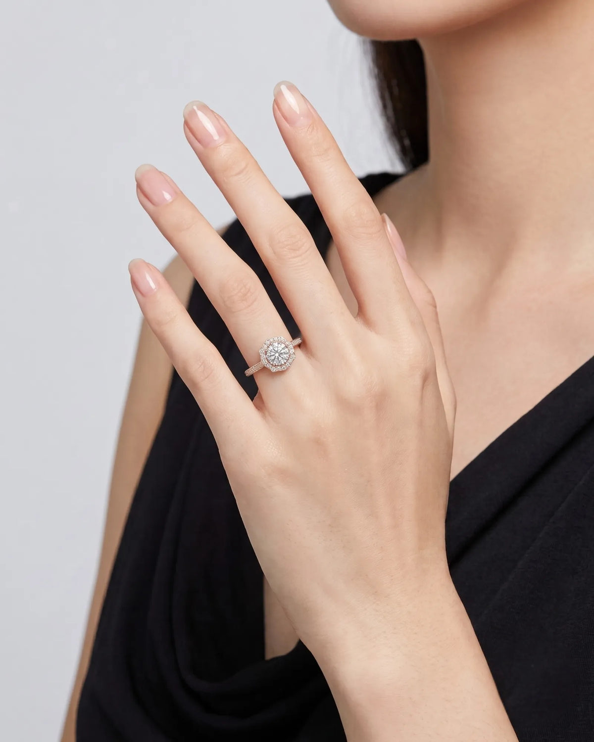Elise – Natural Round Diamond Square Halo Engagement Ring