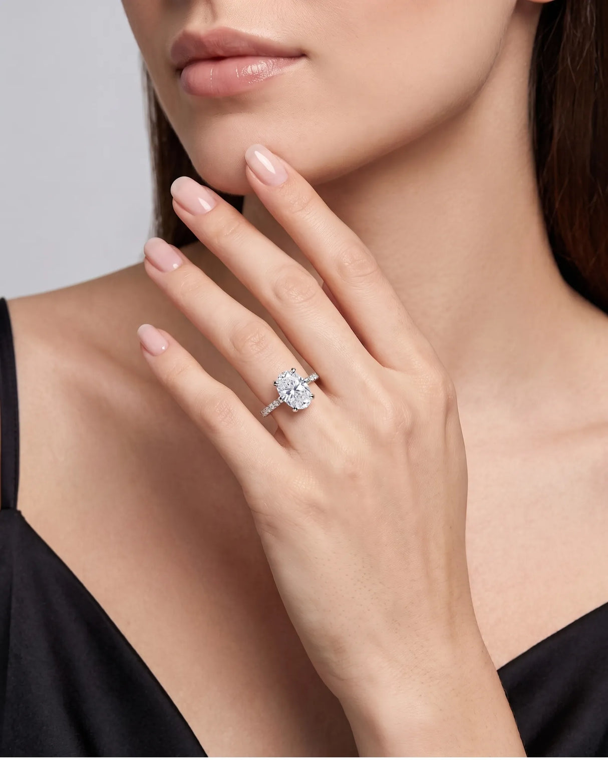 Jade – Natural Oval Diamond Six-Prong Pavé Engagement Ring