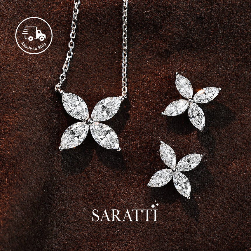 Close-up of platinum snowflake necklace with lab-grown diamond detailing | SARATTI
