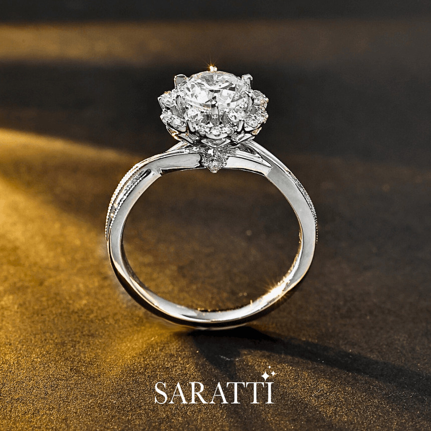 18K White Gold Flower Inspired Natural Diamond Ring