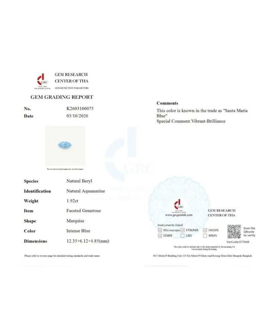 Marquise Aquamarine measuring 12.35 × 6.12 × 4.85 mm | SARATTI