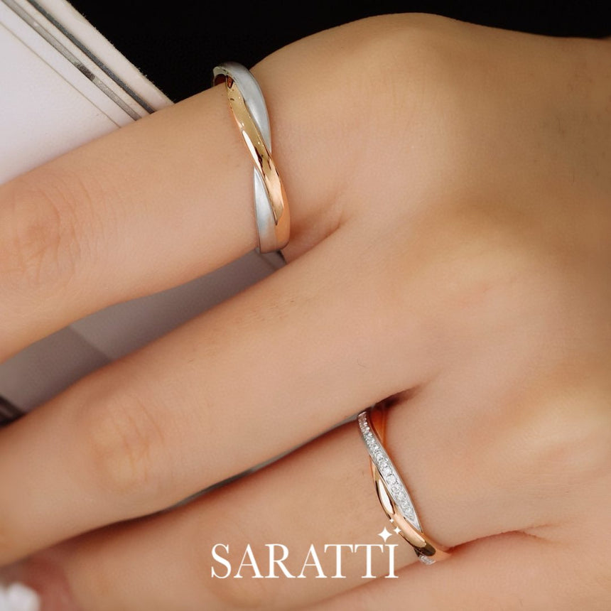Matching Wedding Bands Diamond Infinity Wedding Ring in 18K Rose and White Gold | SARATTI
