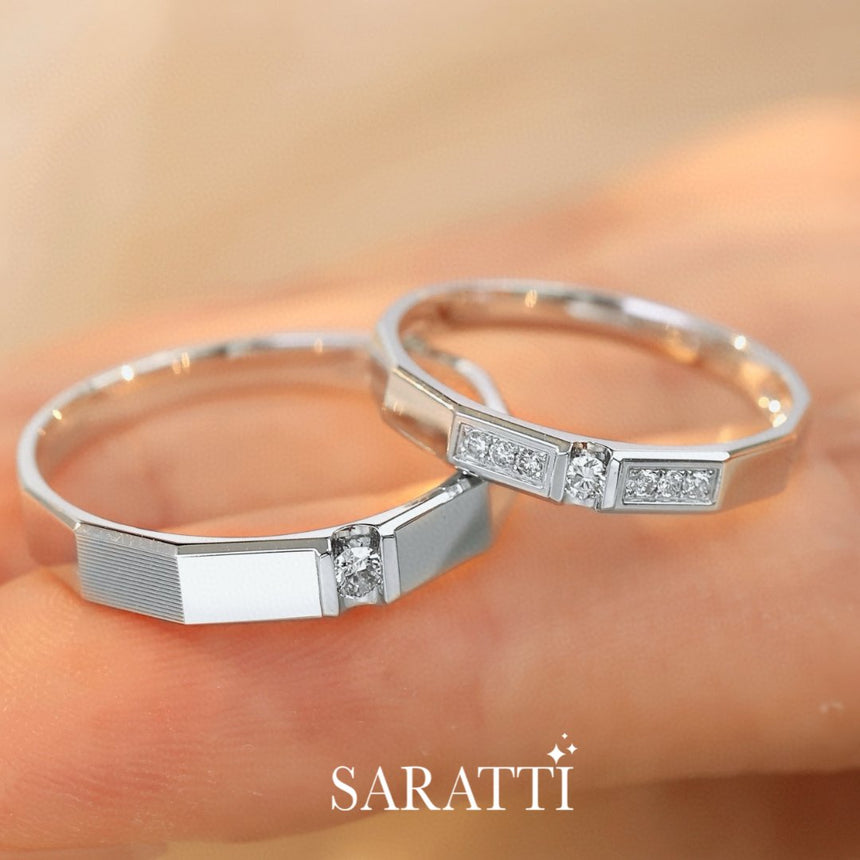 Matching Wedding Set with Natural Diamonds in 18K White Gold - HIS & HERS | Saratti