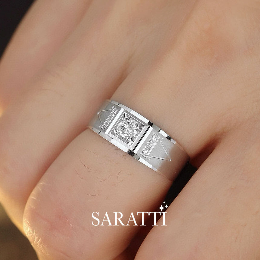 Model Wears Adamantine Courage Diamond Ring for Men | Saratti