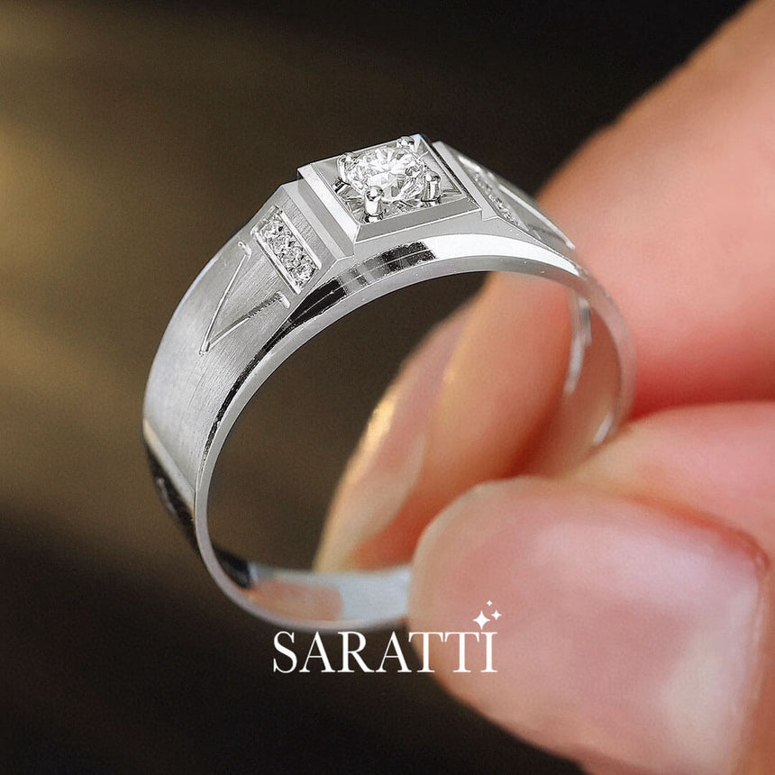 Close Up Shot of the White Gold Adamantine Courage Diamond Ring for Men | Saratti