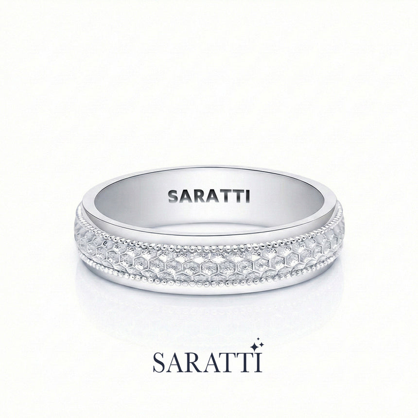 Men's honeycomb wedding band platinum hexagonal patterned ring | SARATTI
