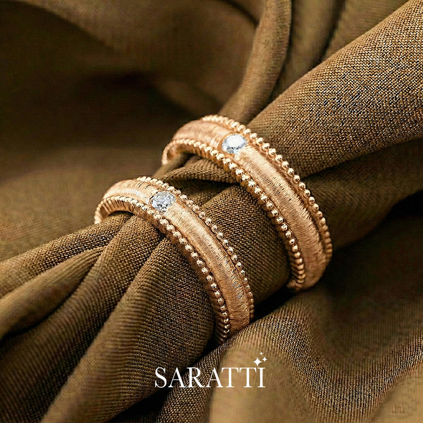 Men’s layered wedding band imperium 18k rose gold milgrain edge diamond | SARATTI
