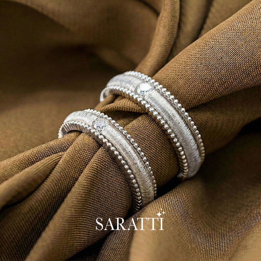 Men’s layered wedding band imperium platinum milgrain edge diamond | SARATTI