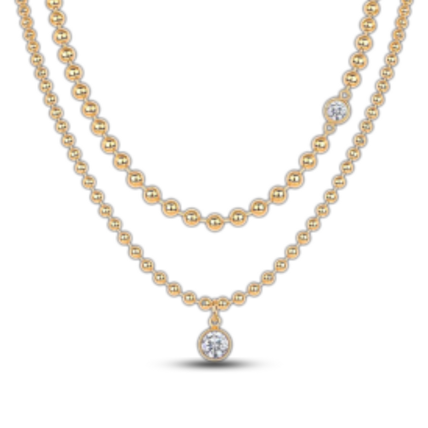 Meridian Layers: Dual Beaded Gold Vermeil Diamond Pendant