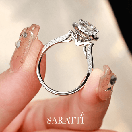 Pave Set Natural Diamond Halo Engagement Ring