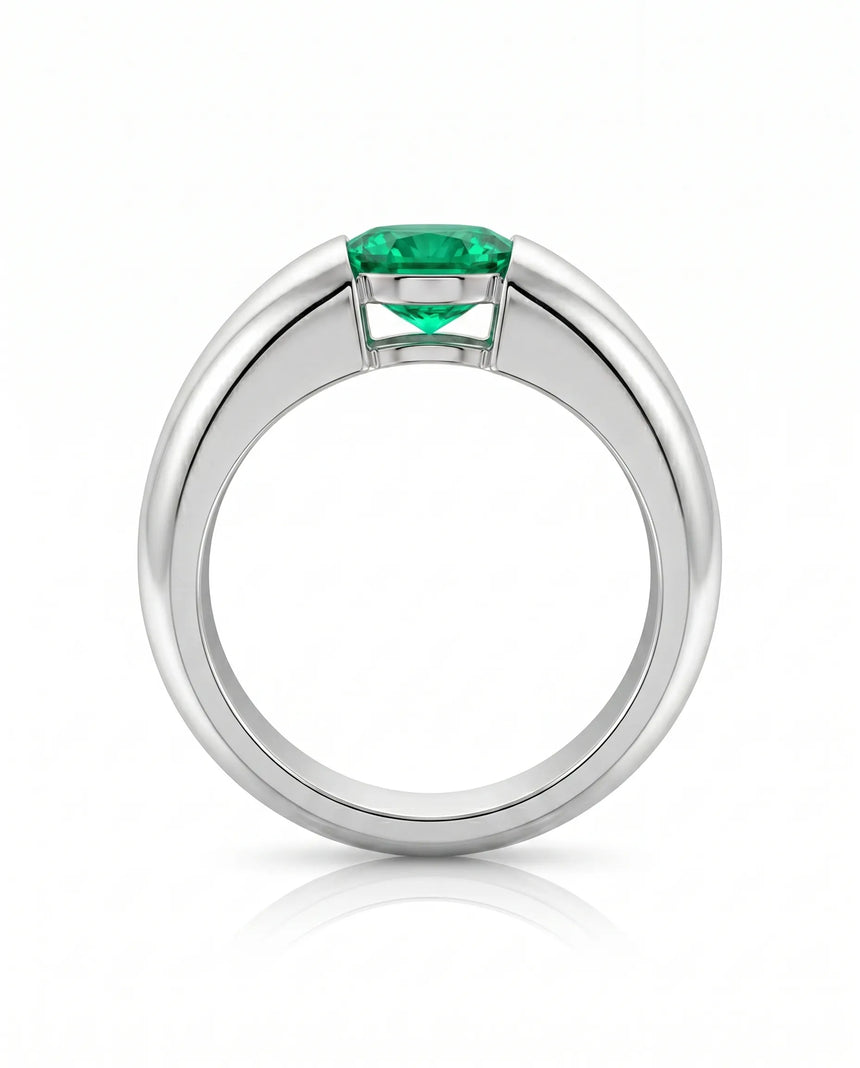 Minimal emerald statement ring in 18K white gold | SARATTI