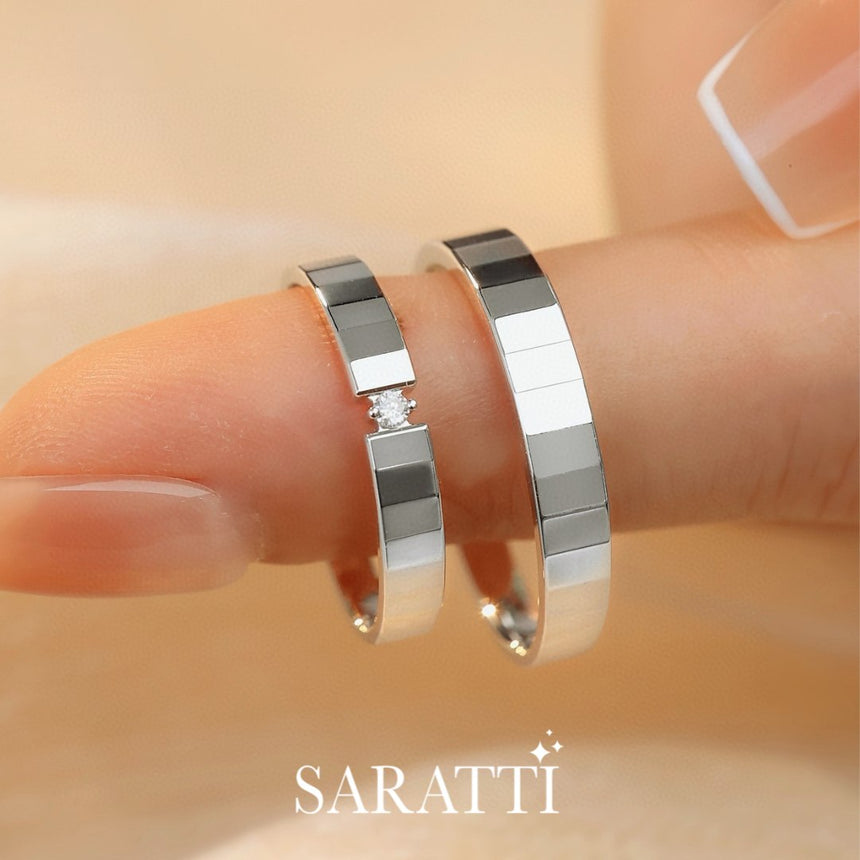 Polished White Gold Wedding Bands With Natural Diamonds | Saratt