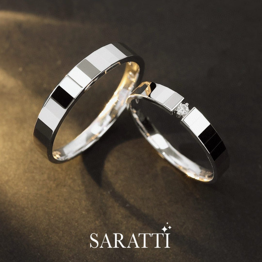 Sleek His And Hers Wedding Rings In White Gold | Saratti