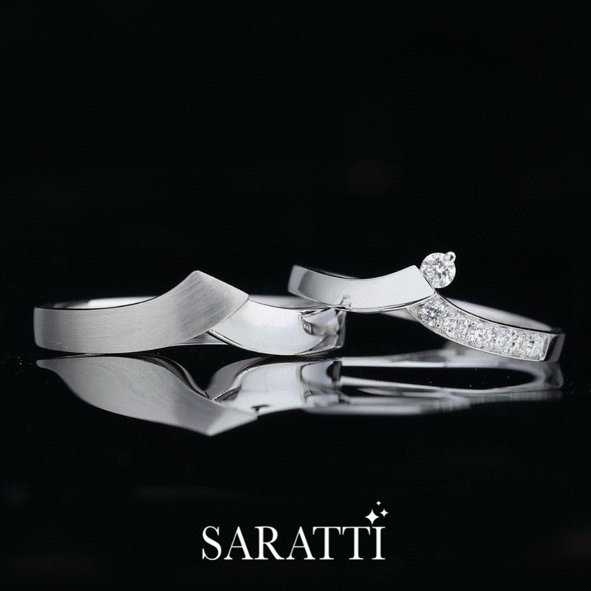 Architectural Wedding Band Set In 18K White Gold | Saratti