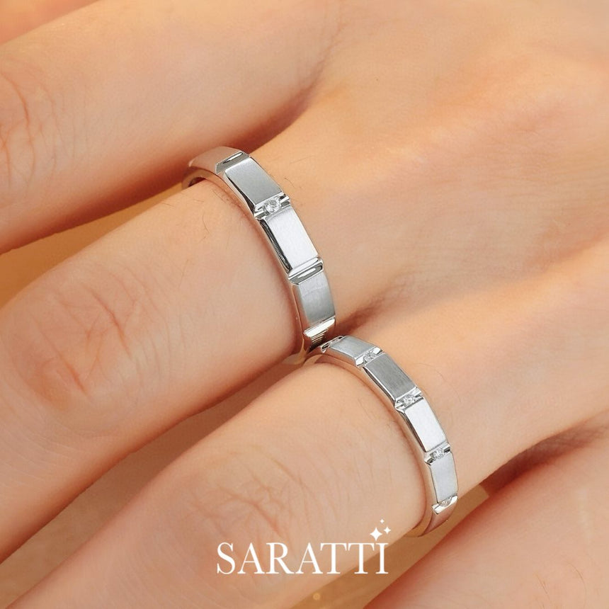Matching Wedding Bands with Natural Diamonds in 18K White Gold | Saratti