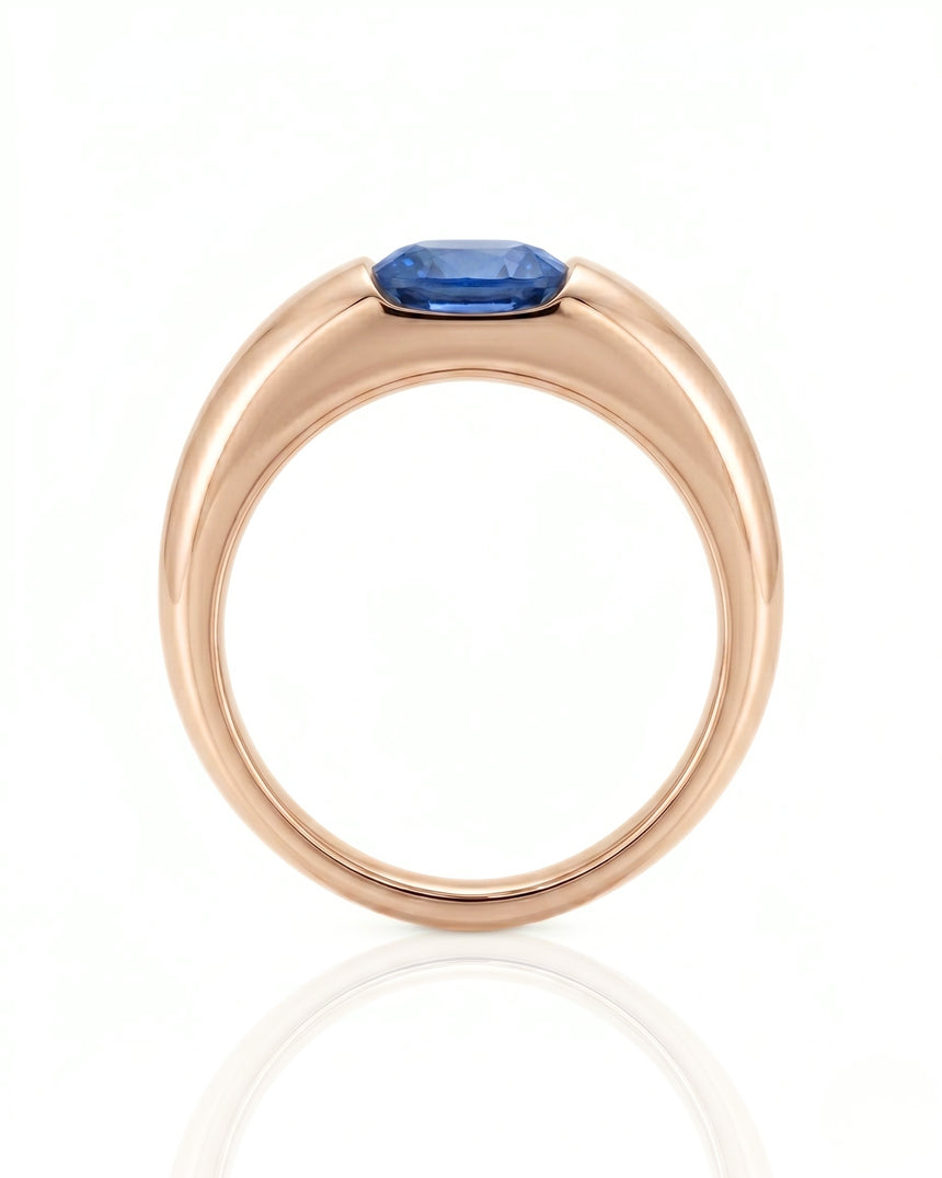 Modern cushion sapphire ring with smooth tension setting and polished 18K rose gold band -- SARATTI