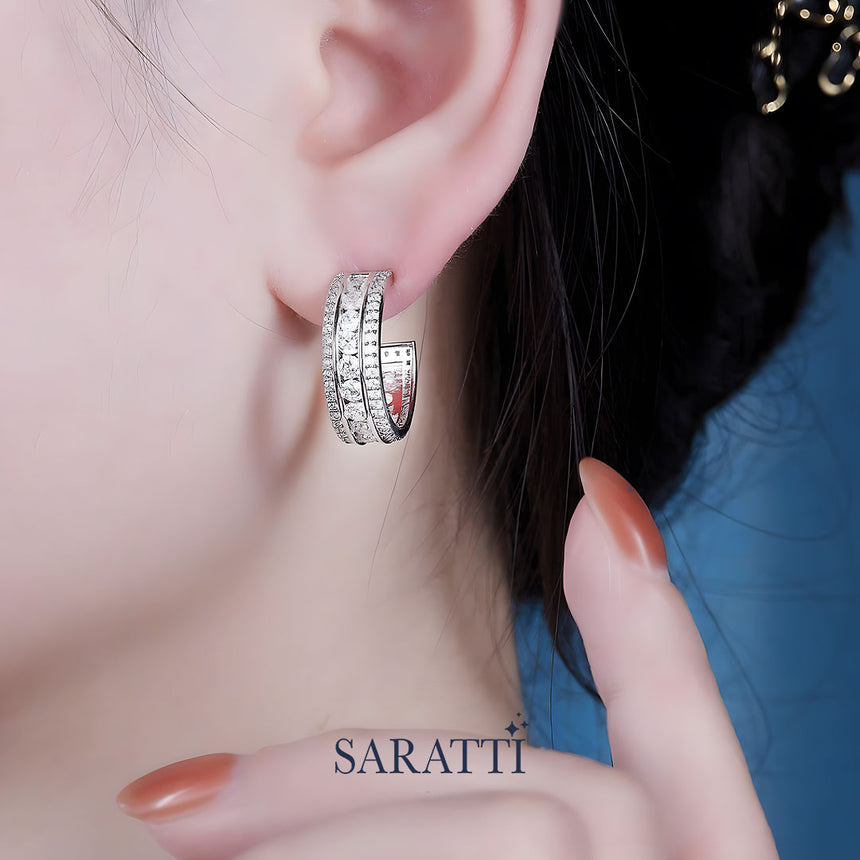 Moissanite Hoop Earrings in Silver | Saratti Jewelry