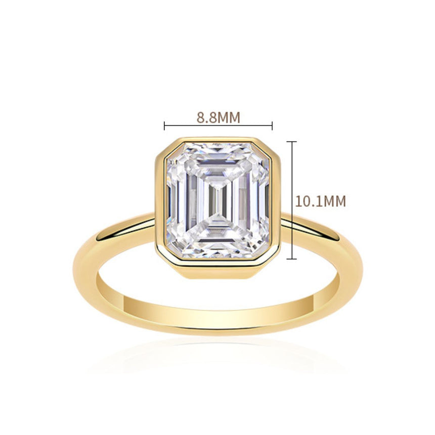 Golden Horizon: 2-Carat Natural Diamond Emerald Cut Bezel Ring