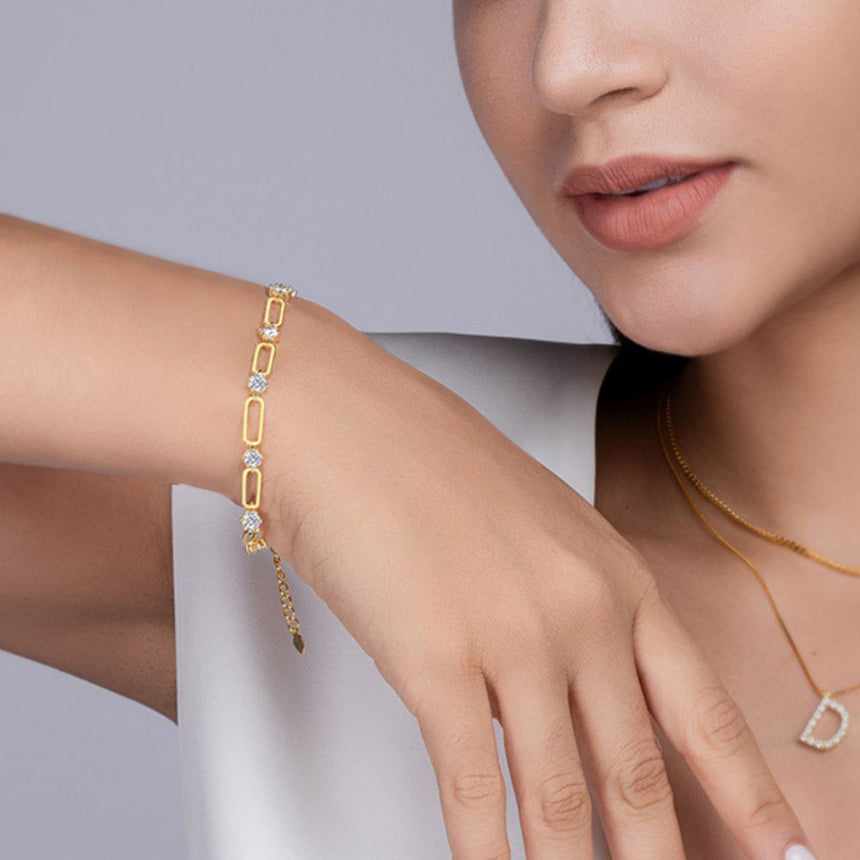Regal Constellation: Moissanite Interlink Gold Vermeil Bracelet