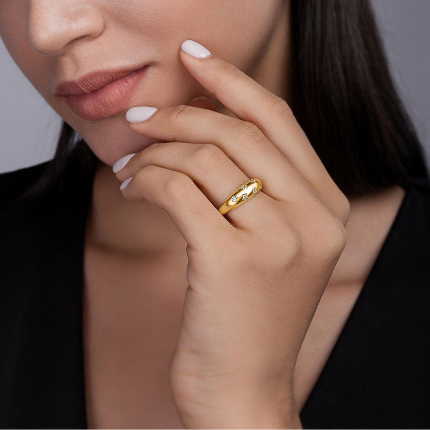 Astral Gleam: Diamond Star Fashion Gold Vermeil Band