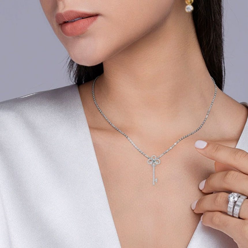 Royal Cipher: Moissanite Antique Key Pendant in Silver