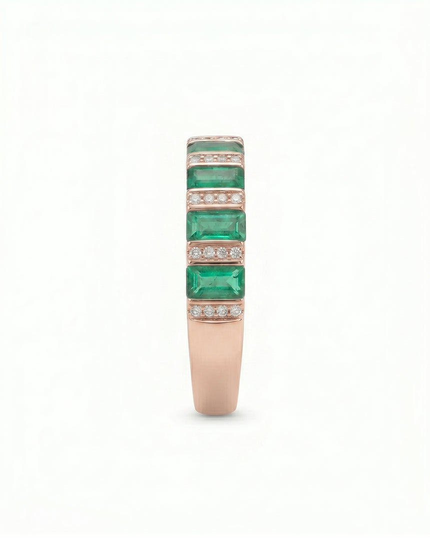 Mosaic Accord Natural Emerald & Diamond Band Ring
