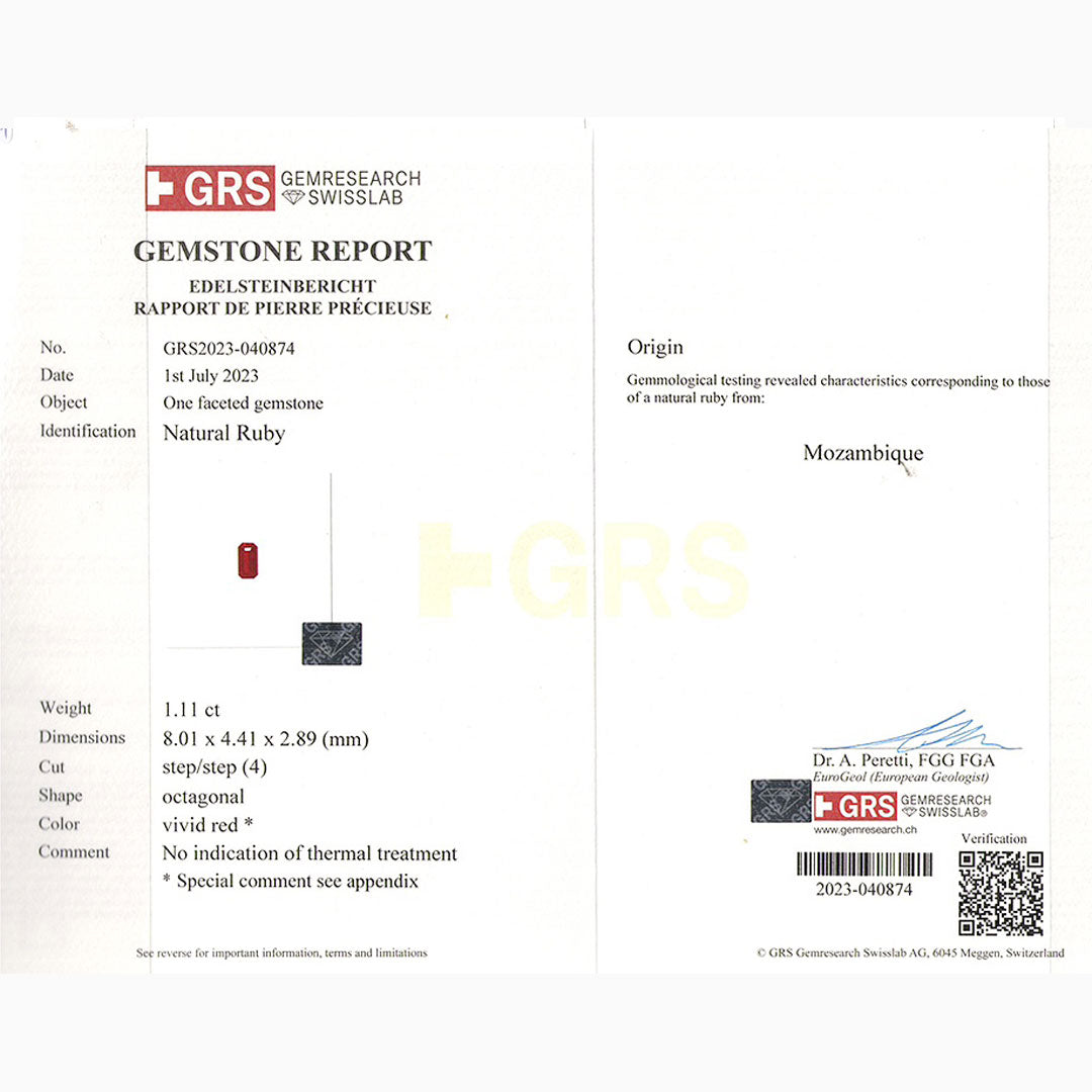 Octagonal Loose Natural Ruby Gem GRS Certified | Saratti