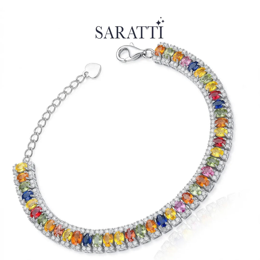 Multi-color sapphire bracelet with emerald cut stones | SARATTI