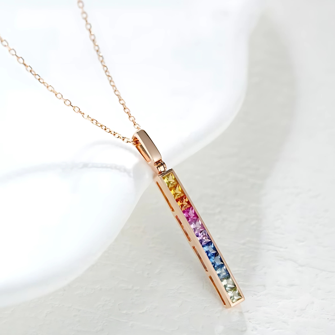 Prism Cascade - Rainbow Sapphire Pendant in 18K Gold